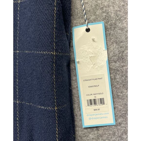 NWT DRAPER JAMES RSVP Dress Pants Women’s Size 10 Navy Blue Gold Plaid Straight - Picture 4 of 11